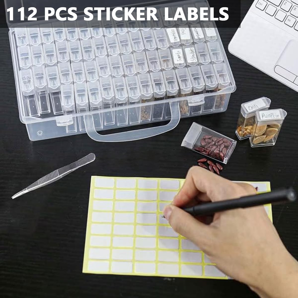 HASTHIP 64 Grids Diamond Painting Storage Box, Diamond Painting Accessories Storage with Pick Up Pens, Diamond Trays, Spoon, Tweezers, Label Sticker HASTHIP 64 Grids Diamond Painting Storage Box, Diamond Painting Accessories Storage with Pick Up Pens, Diamond Trays, Spoon, Tweezers, Label Sticker